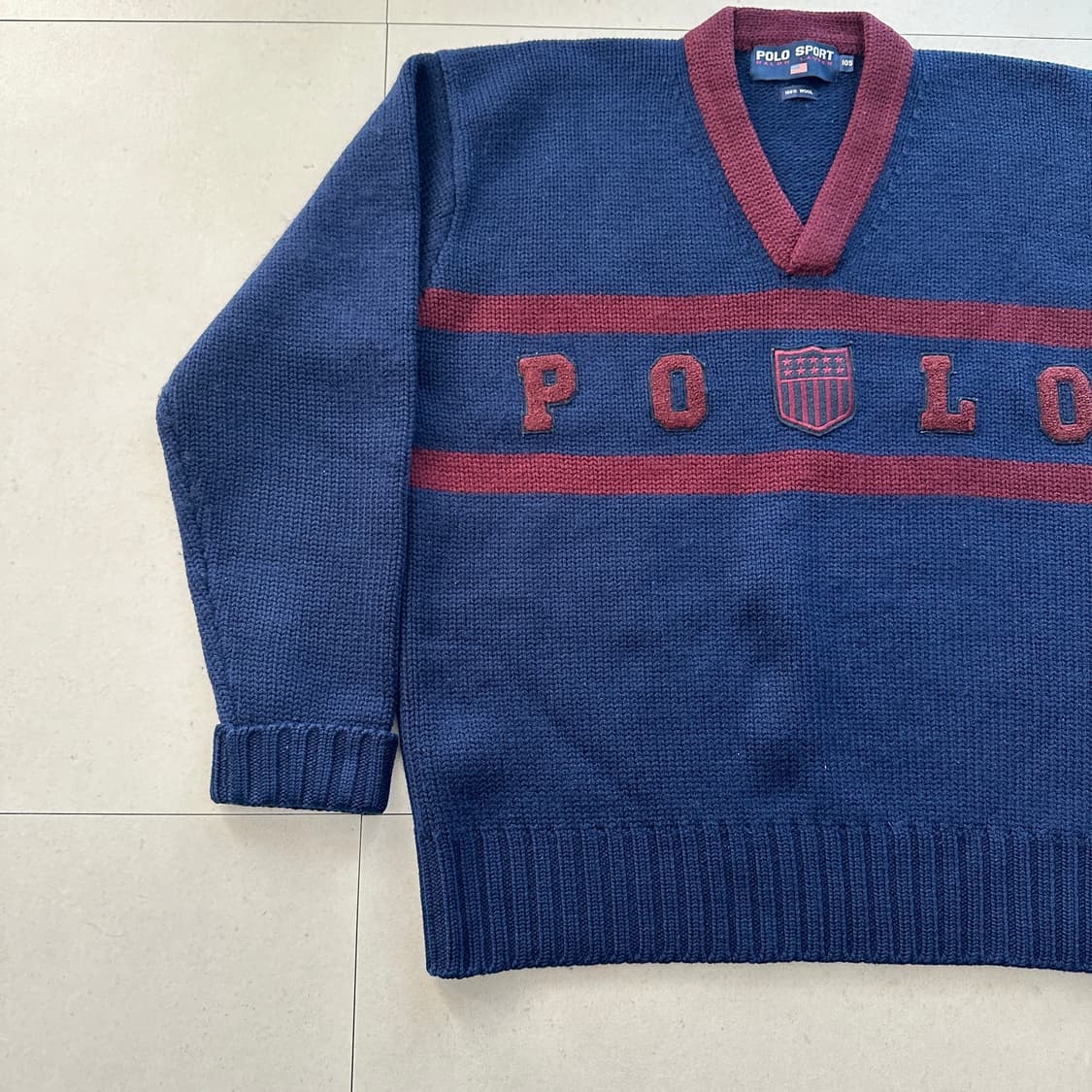 90s 빈티지 폴로 스포츠 울 100% 브이넥 스웨터 (105)  상품이미지4