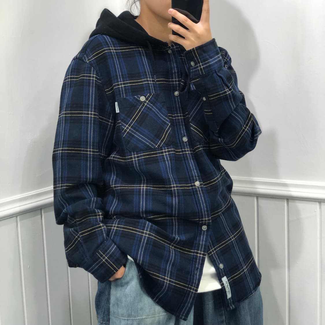 칼하트 블루 체크 셔츠 후드자켓 상품이미지1