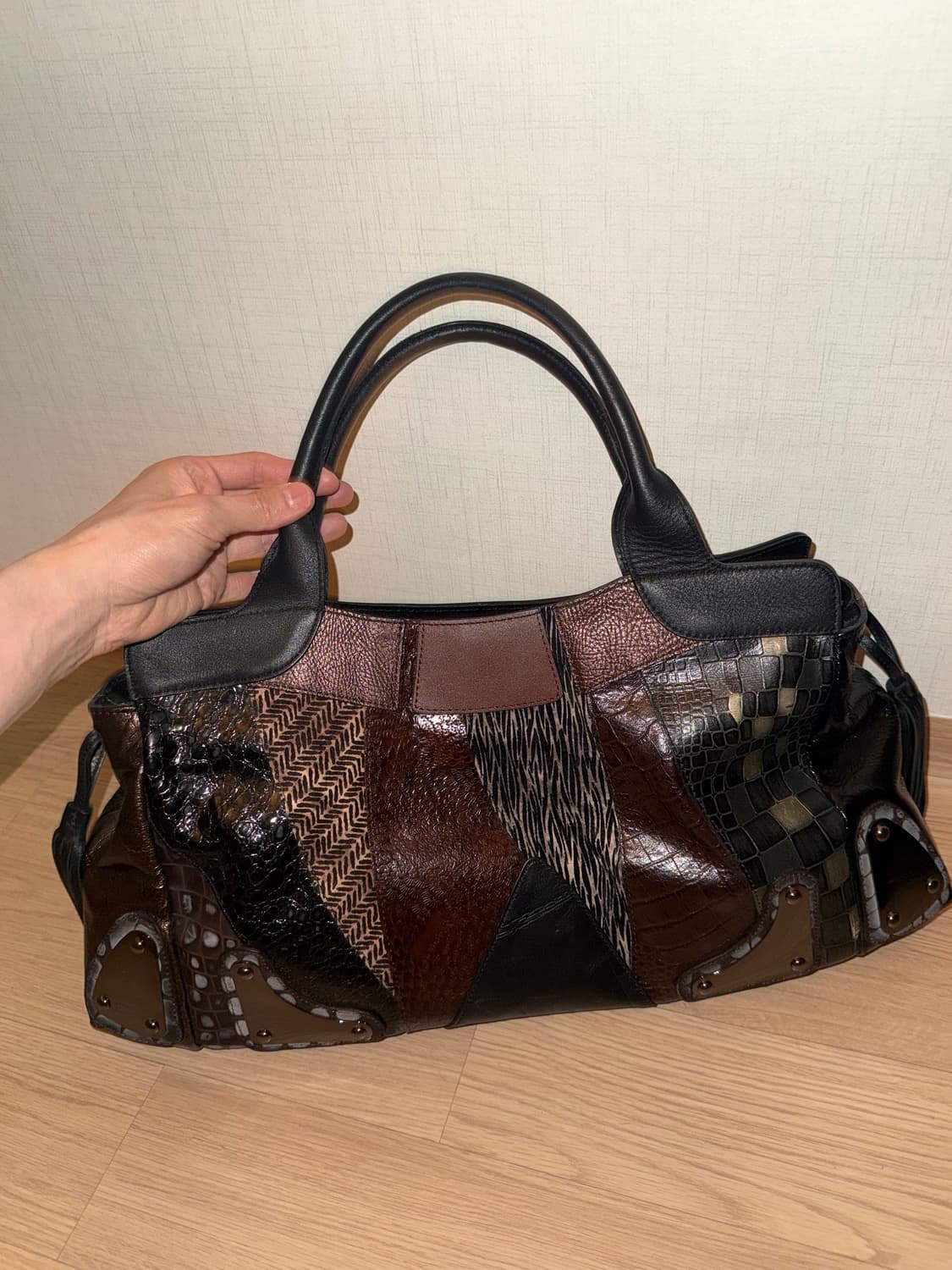 오리엔탈 y2k 일본 빈티지 블랙 레더 숄더백  토트백 상품이미지2