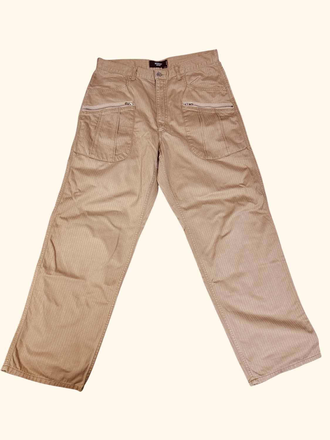 빈티지 데빌락 DEVILOCK 지퍼 헤링본 카고 팬츠 베이지 XL 상품이미지1
