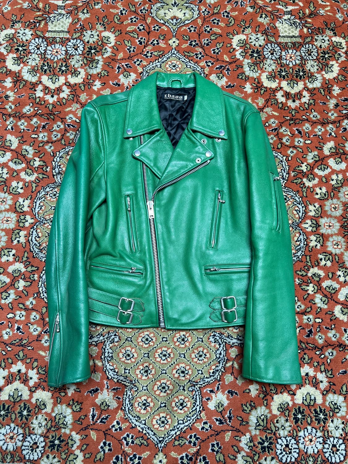 카오스 chaos JPN 그린 소가죽 라이더 자켓  38 상품이미지1