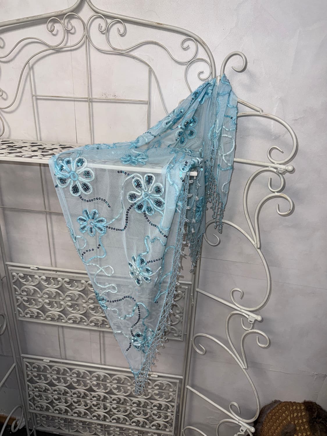 Sky blue fairy floral beads spangle 스카프 상품이미지2