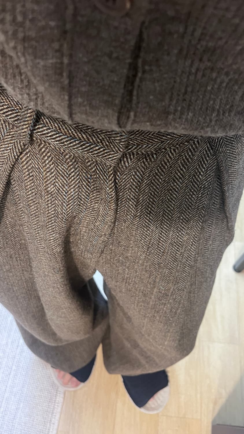 르메르핏 헤링본 카키브라운팬츠,브라운니트 셋업 (울,캐시 혼방)빈티지 상품이미지6