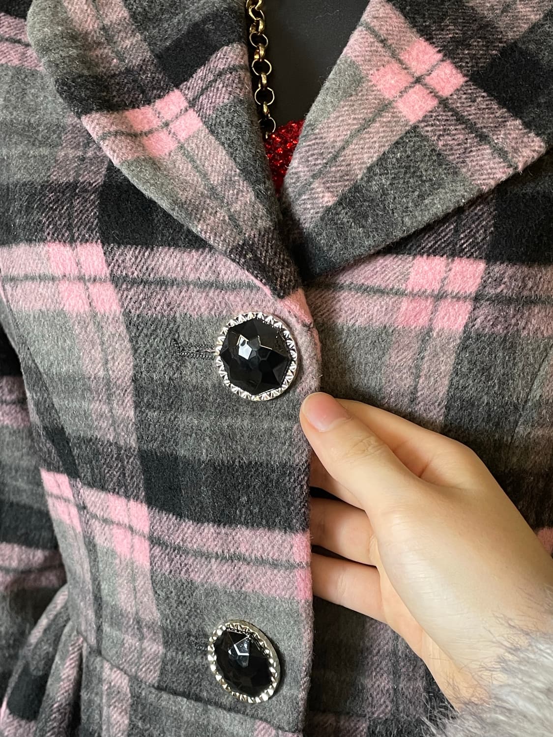 ANK ROUGE 앙크루즈 갸루 핑크 체크 패턴 코트 상품이미지5