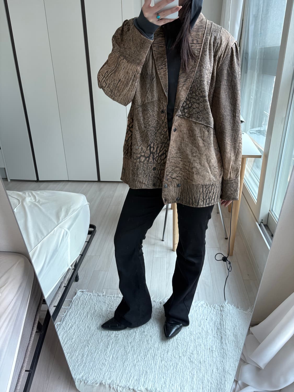 Crack Pattern Leather Jacket 상품이미지4