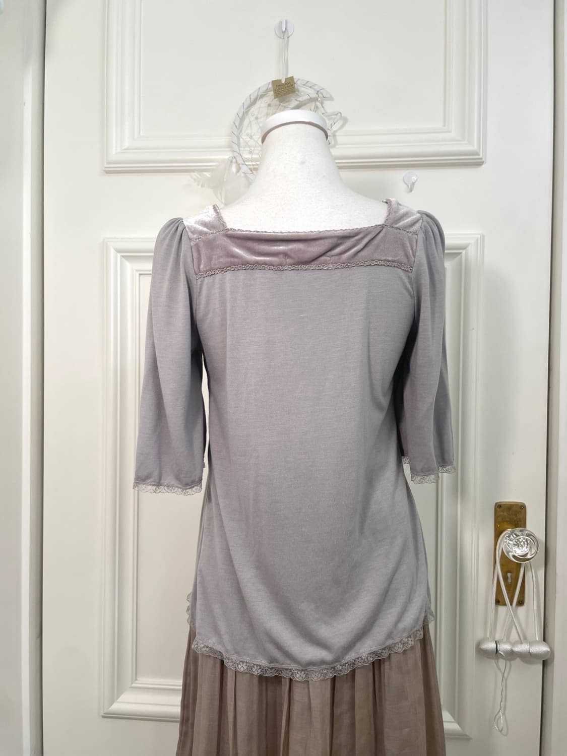 bluegray velvet pleats puff sleeve top 상품이미지5