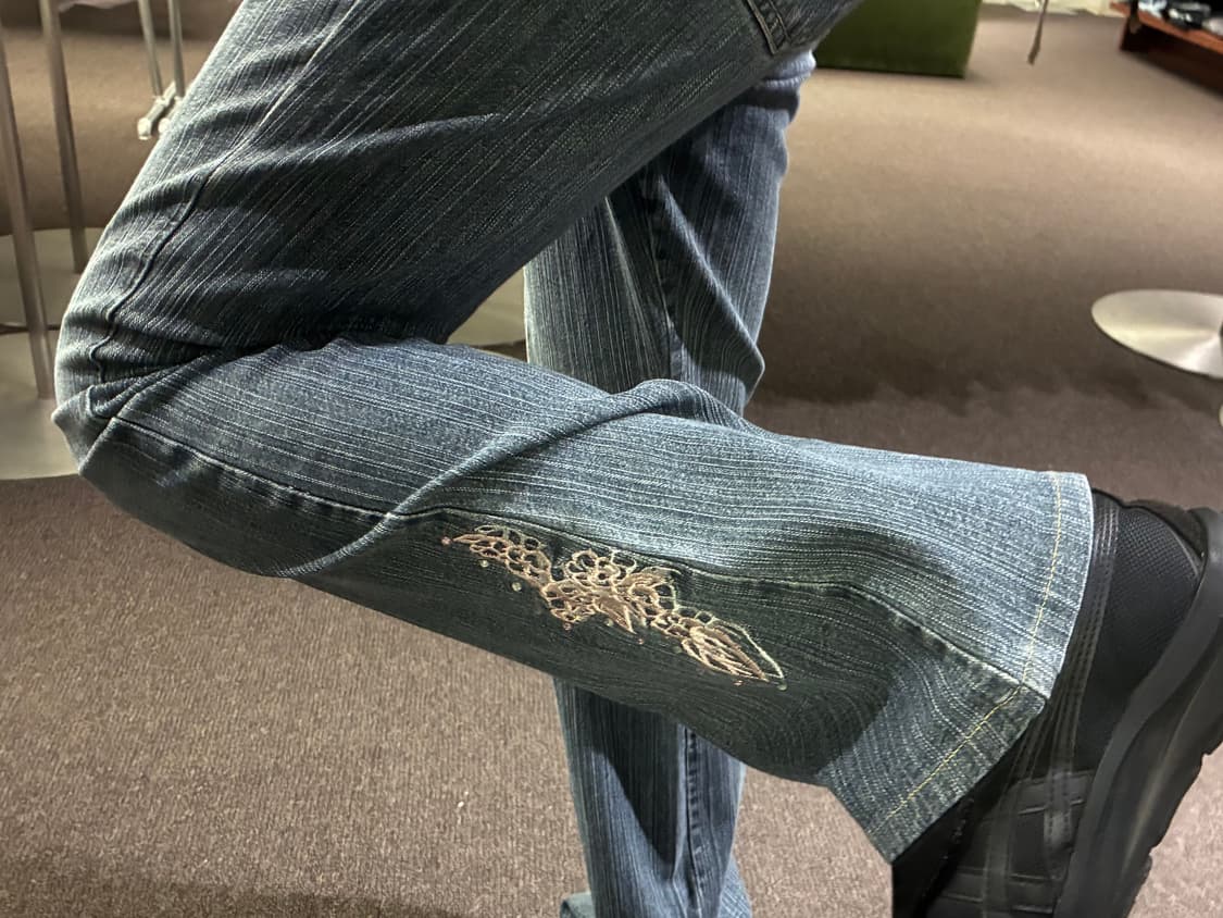 OS)Japanese vintage 여성 플라워 자수 부츠컷 팬츠 상품이미지2