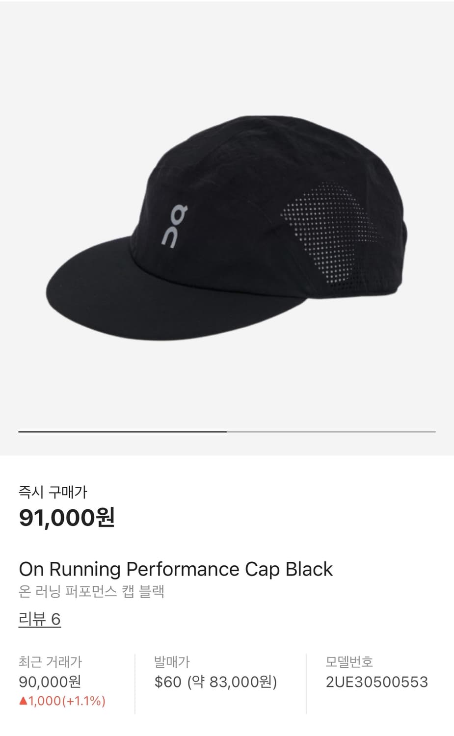 온러닝 퍼포먼스 캡 블랙 상품이미지1