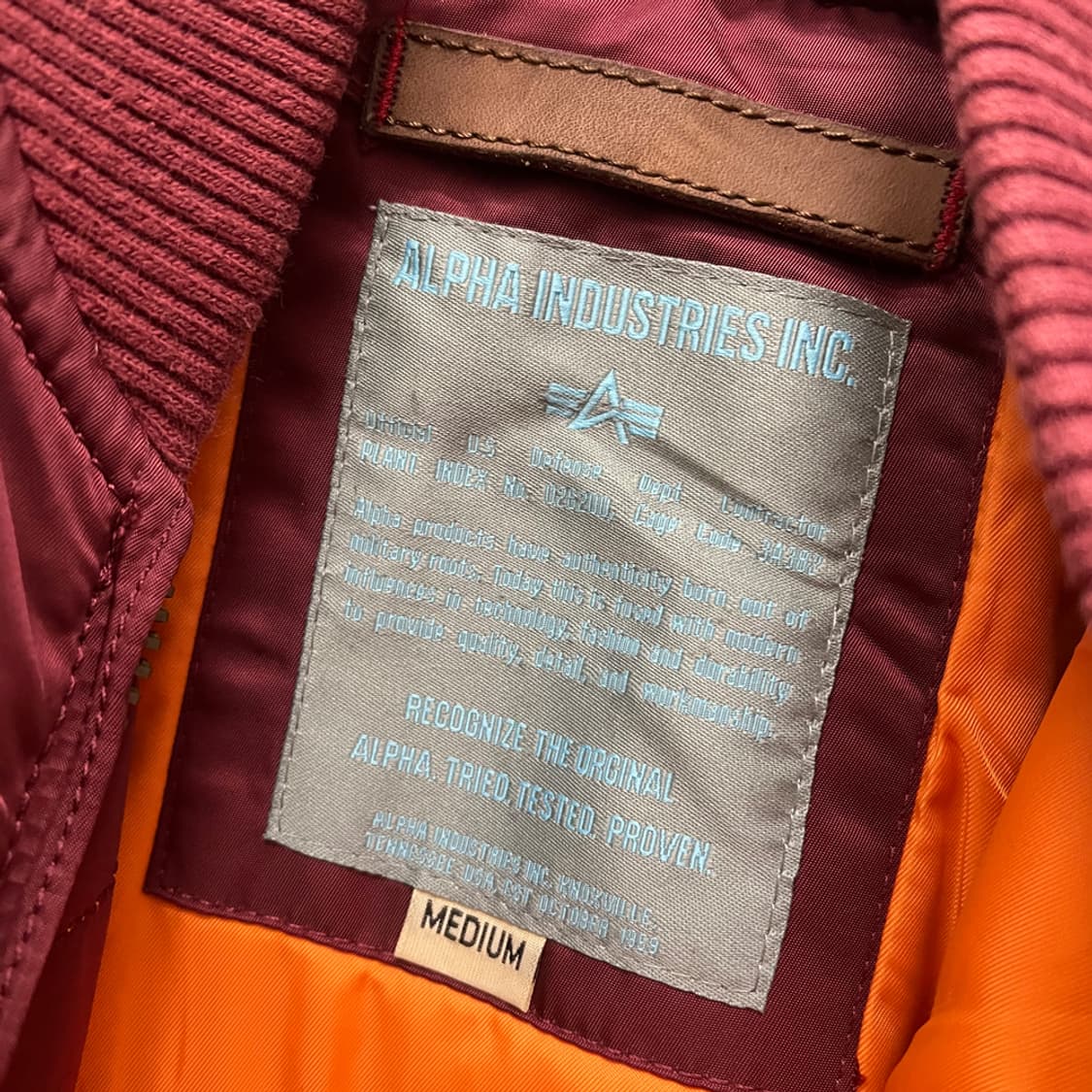 알파인더스트리 MA-1 플라이트 버건디 자켓 M 상품이미지4