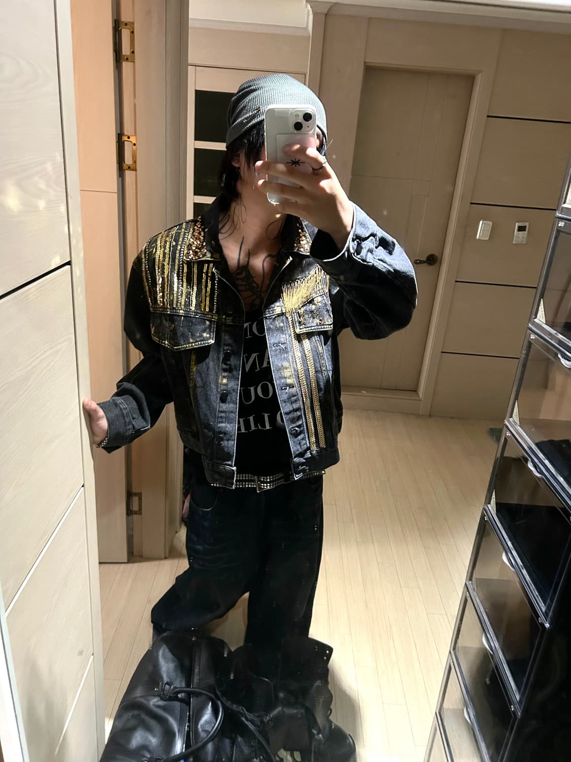 Beaded Eyelet Detail Trucker Denim 상품이미지2