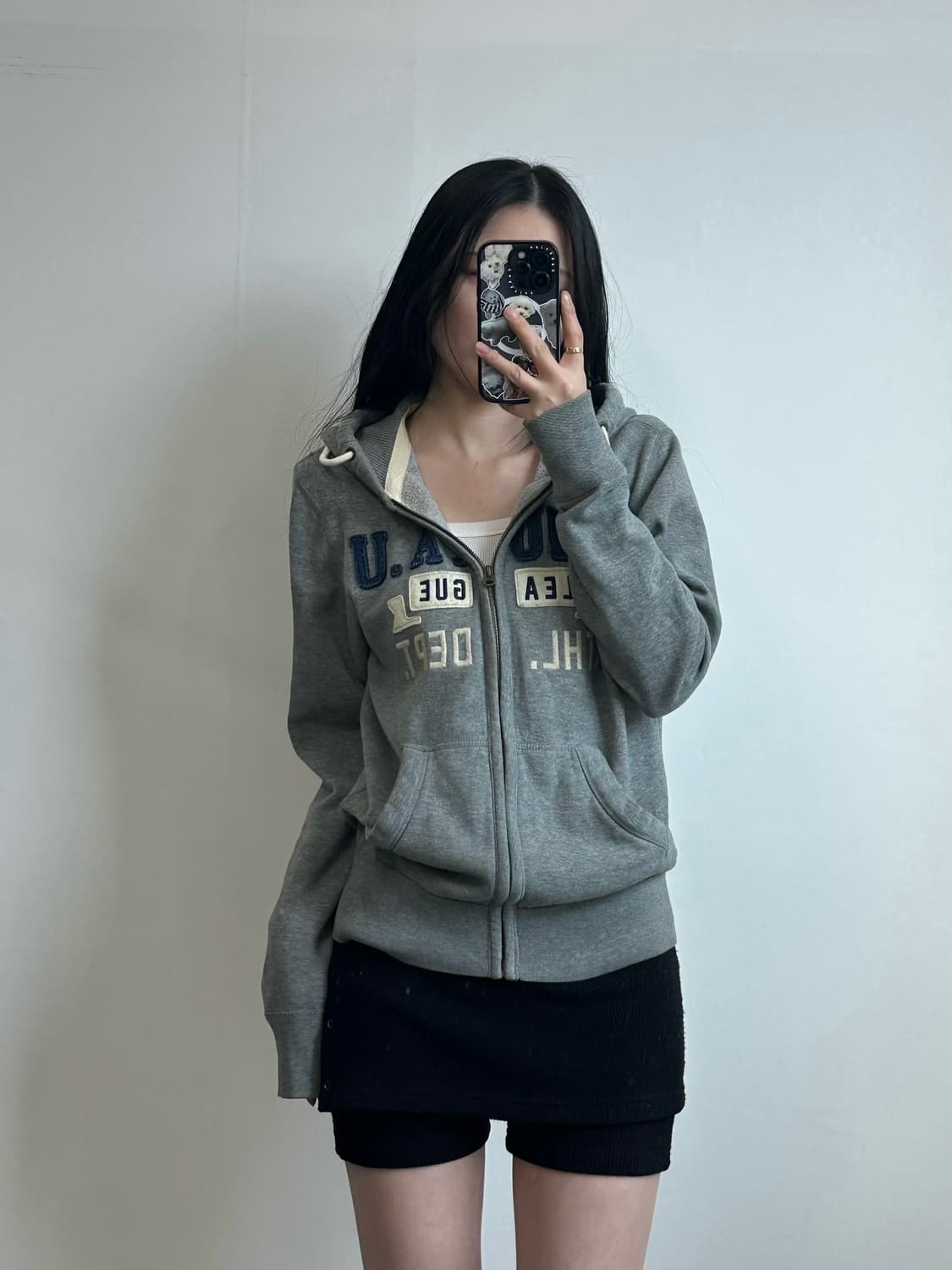 후아유 y2k 와투케 그레이 후드집업 상품이미지1