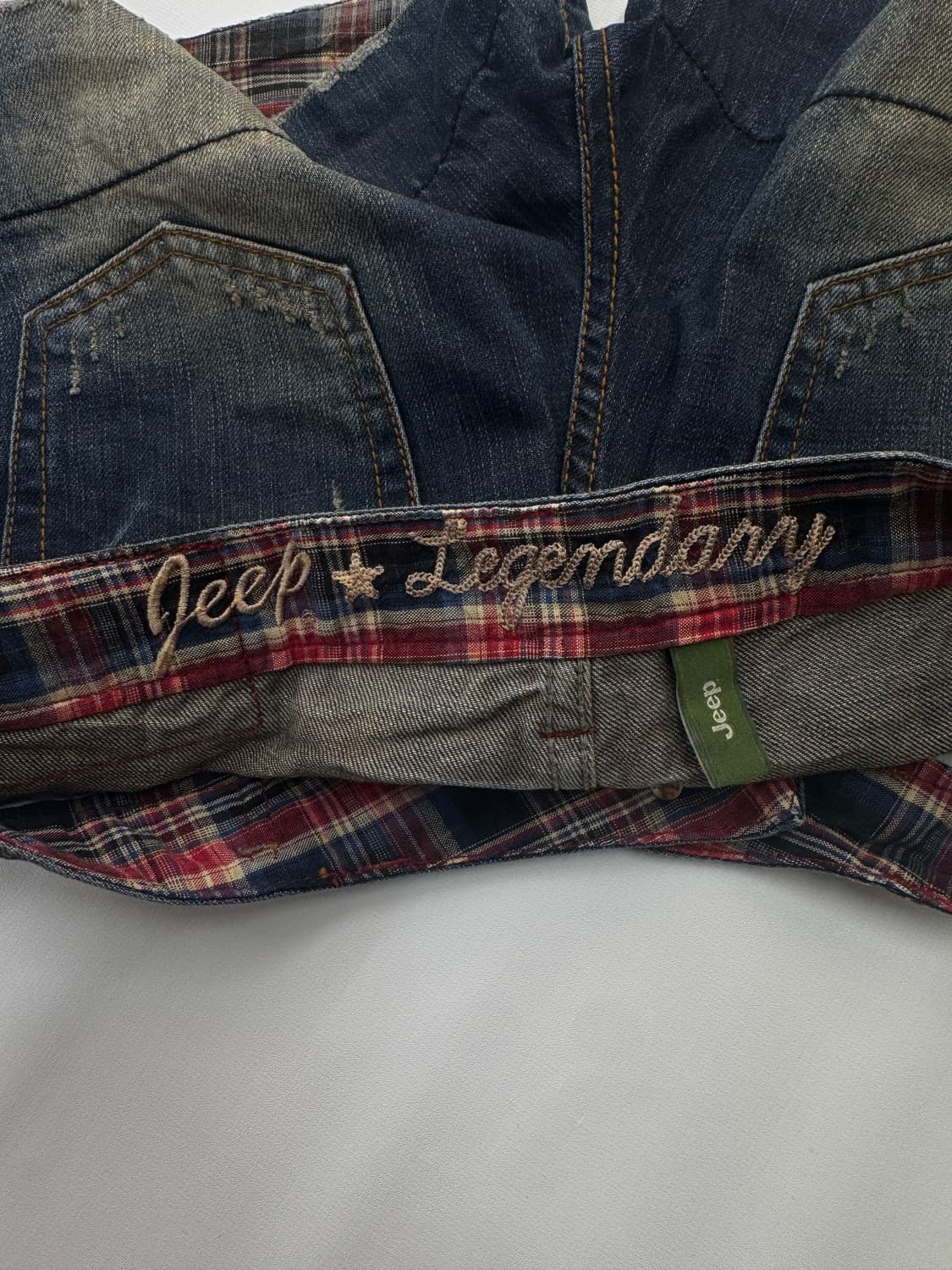 Jeep 빈티지 y2k 워싱 펑크 숏 팬츠 데님 체크 겨울 반바지   상품이미지4