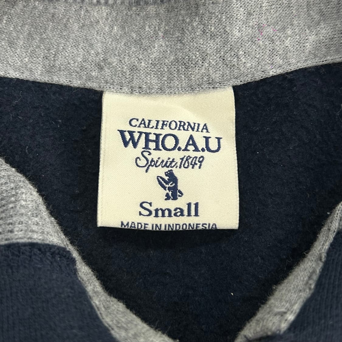 Who A U 옐로우 레터링 네이비 후드집업 상품이미지5