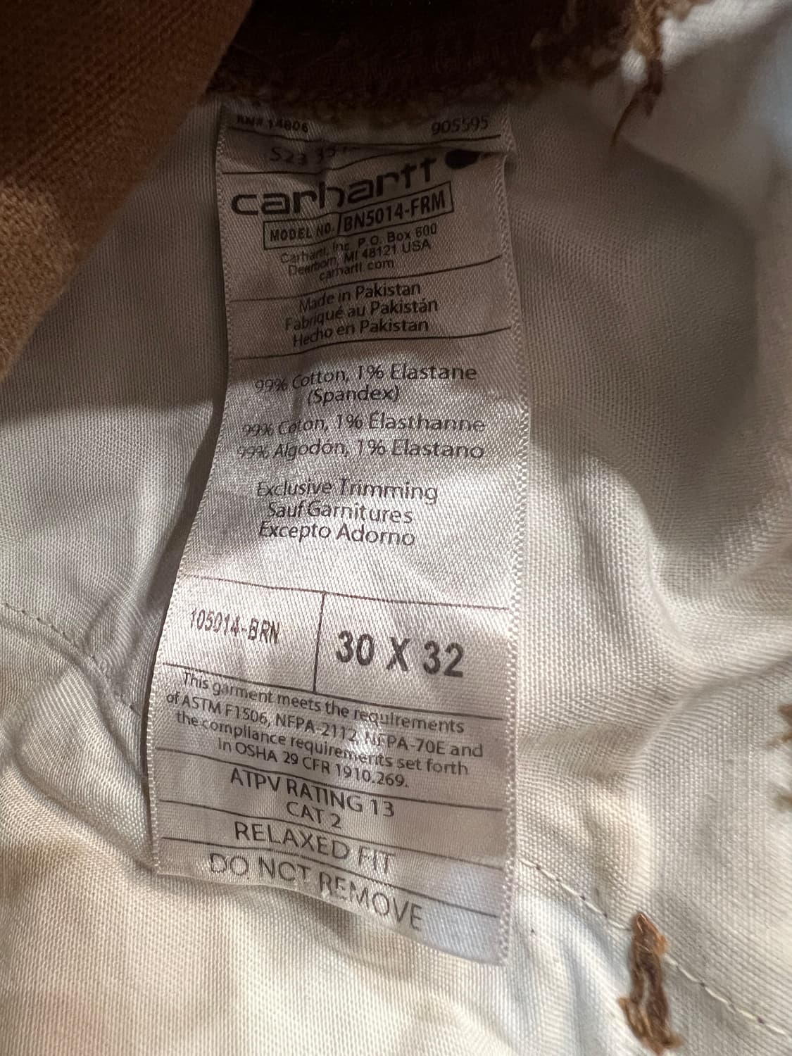 칼하트FR 릴렉스핏 CAT2 워크 팬츠 BRN 상품이미지10