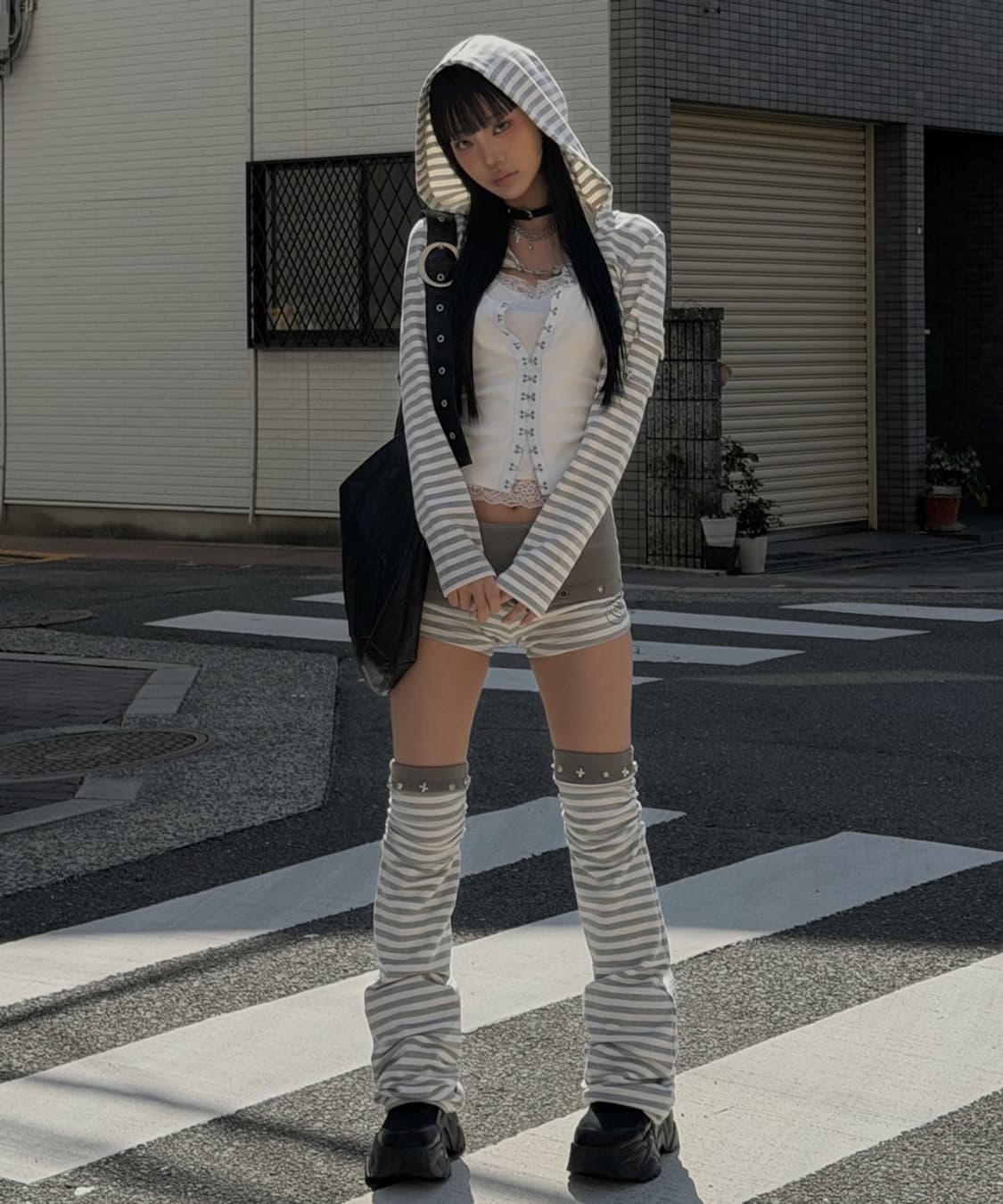 유스이즈유어스 그레이 셋업 레그워머 볼레로 반바지 나시 갸루 니혼진 상품이미지1