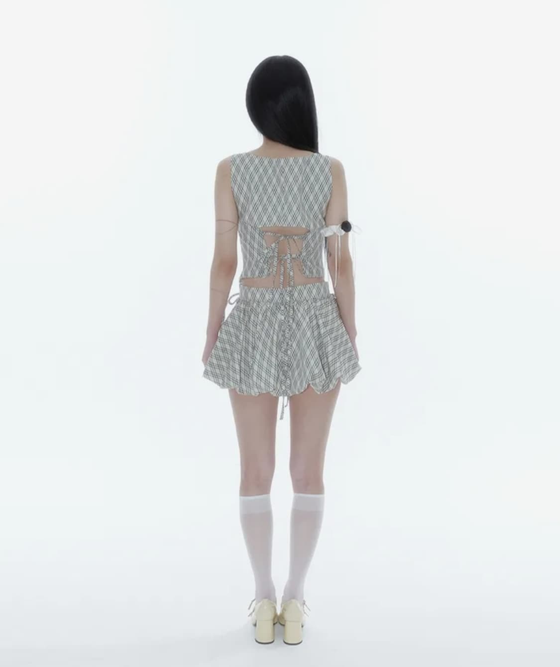 카시코 kashiko 페어리 리본 버블 스커트 체크 상품이미지3