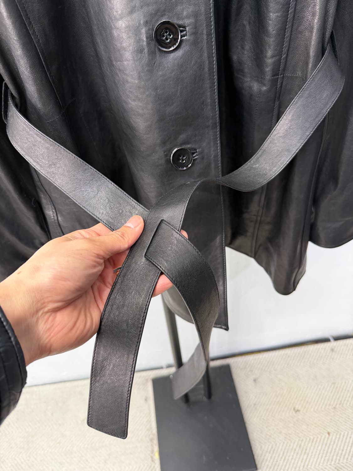 정품) LANVIN 랑방 한섬 천연 가죽 레더 트렌치 코트 자켓 82 상품이미지3
