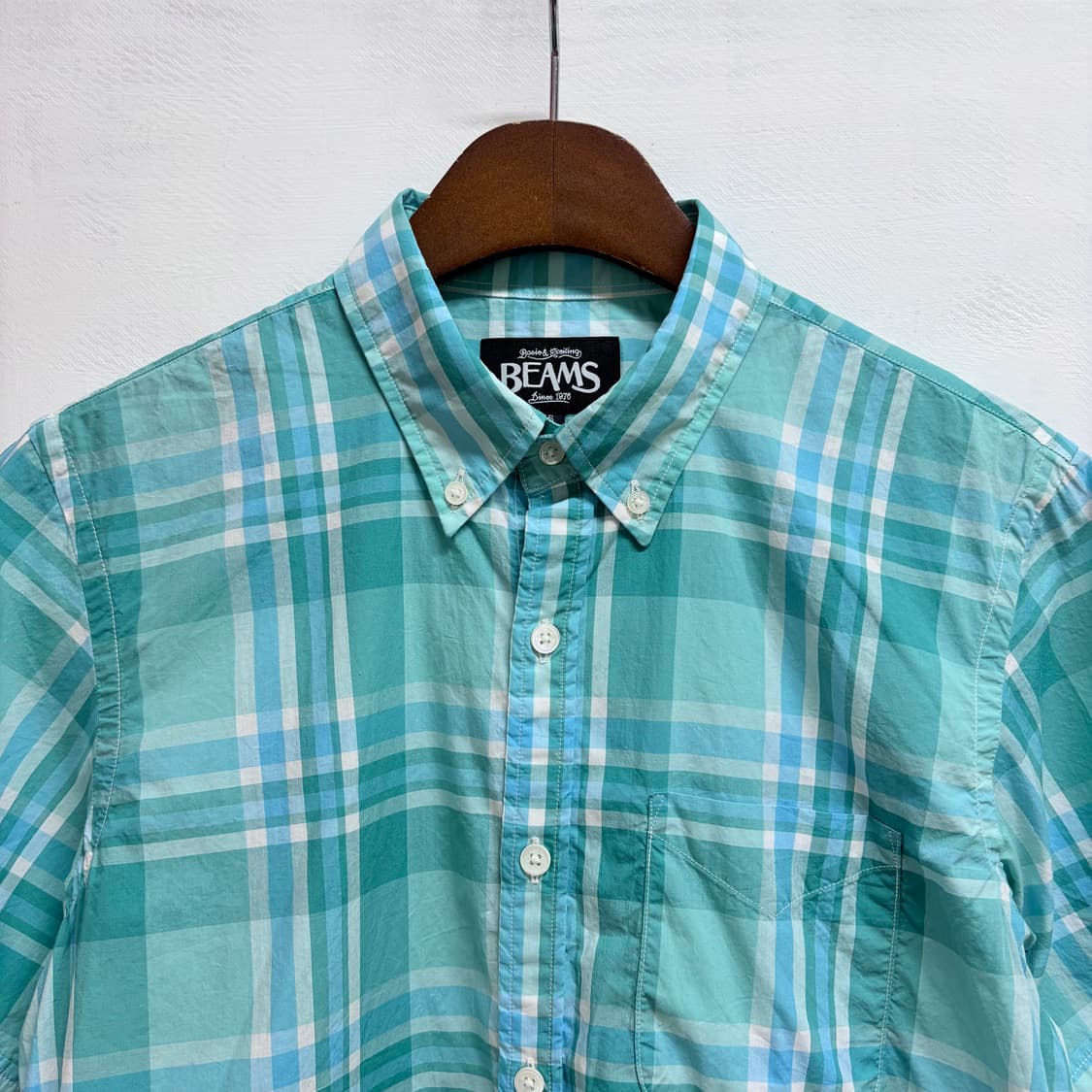 BEAMS 빔즈 민트 체크 남방 셔츠 S 상품이미지2