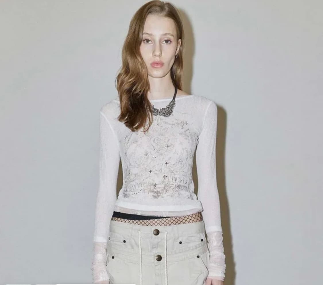 스컬프터 Triple Lace Layered Tee ivory S 상품이미지1