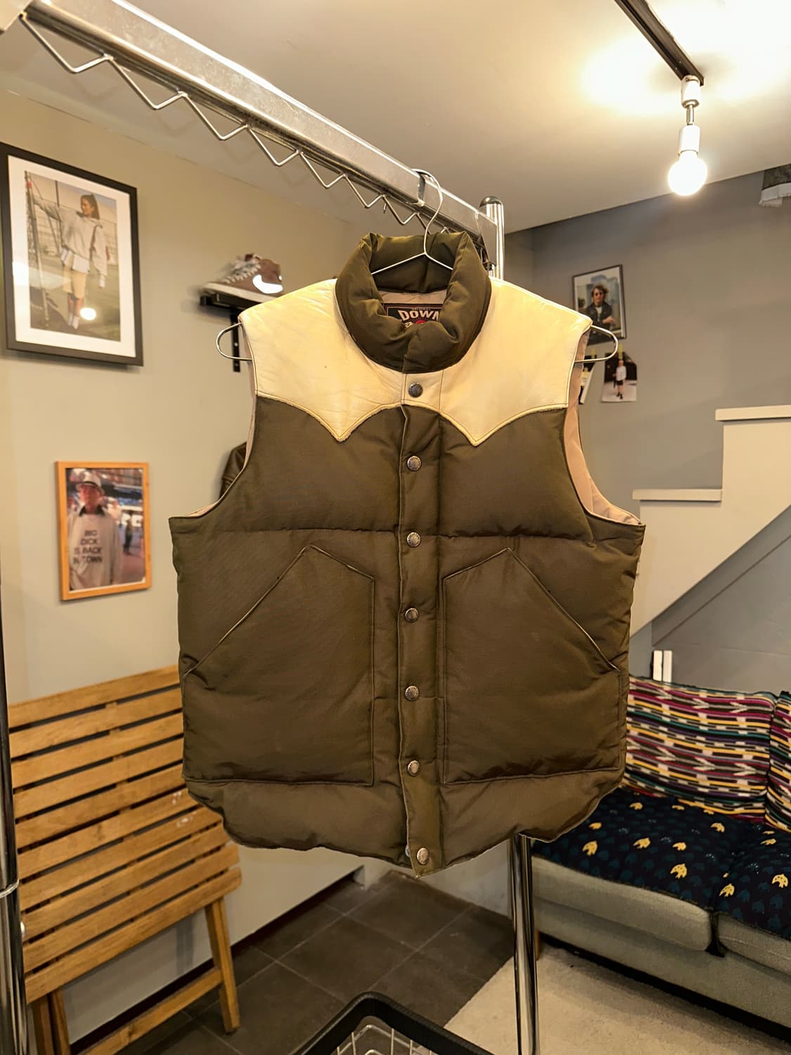 Sugar Cane leather yoke T/C down vest 상품이미지4