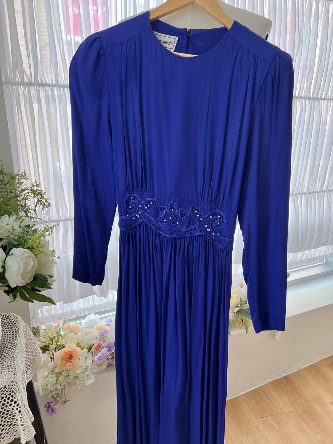 로열 블루 비즈 웨이스트 스모크 원피스 상품이미지2