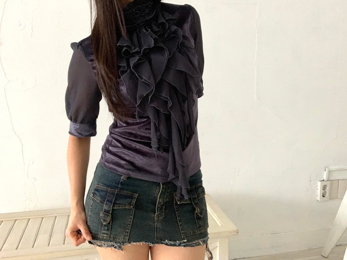 Muted purple ruffle velvet blouse 상품이미지4