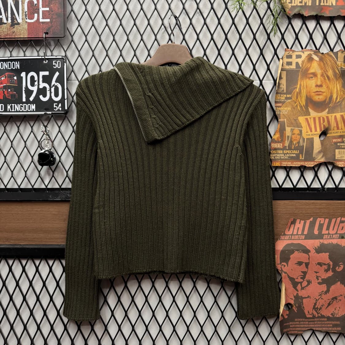 00s 막스앤코 터틀넥 니트 집업 비대칭 집업 포인트 카키 상품이미지2