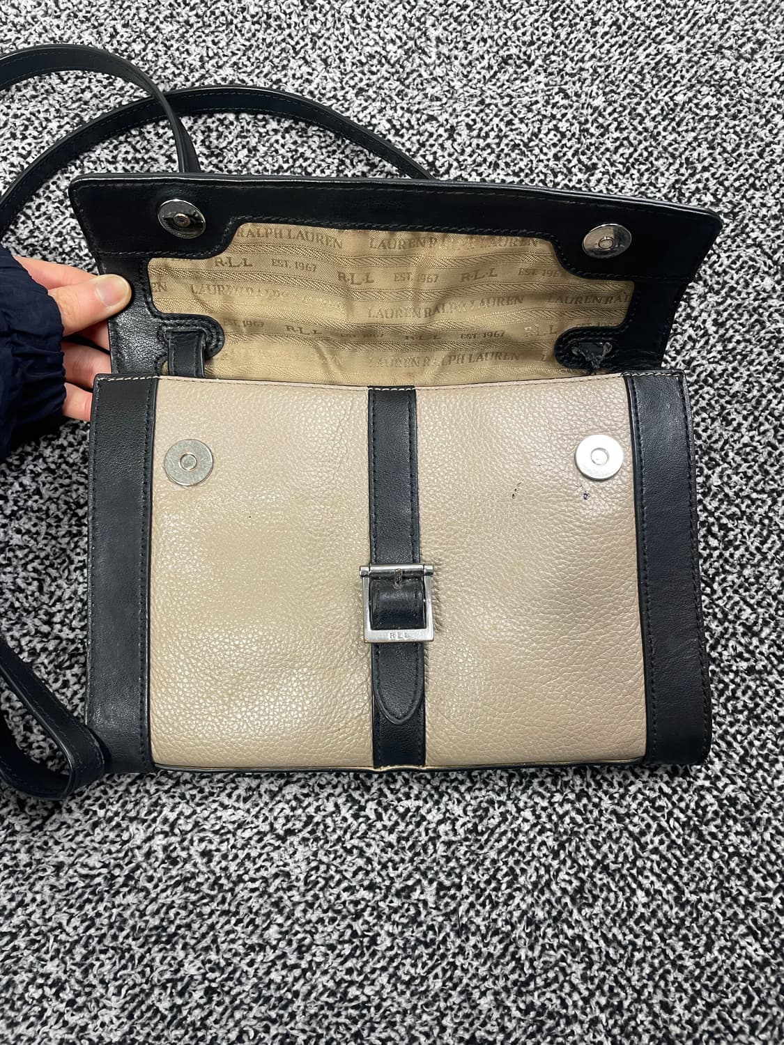 빈티지9. 로렌랄프로렌 투톤 배색 울트라 슬림 레더 가방 크로스 백 미니 상품이미지2