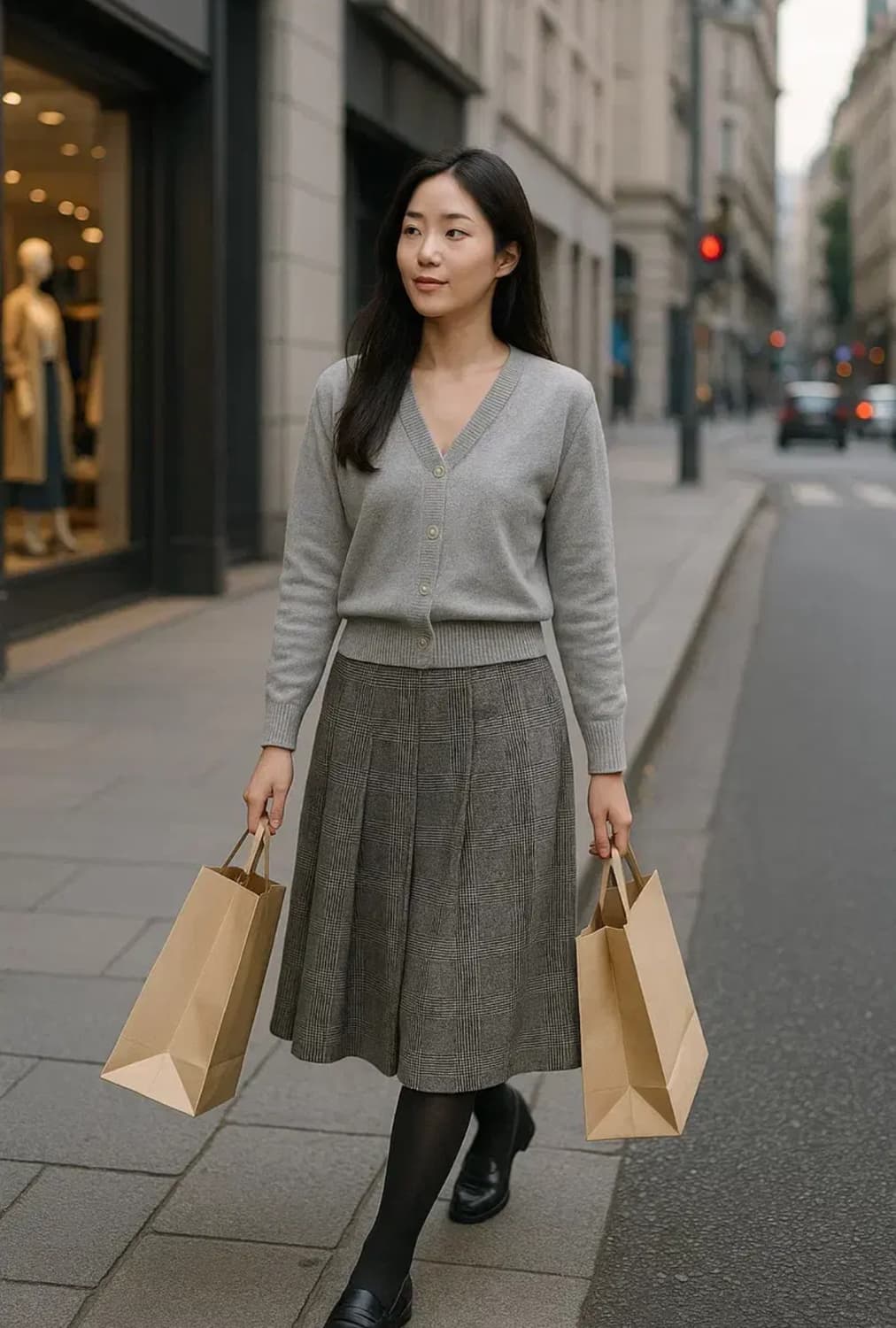 New Yorker 체크 플리츠 롱 스커트 상품이미지1