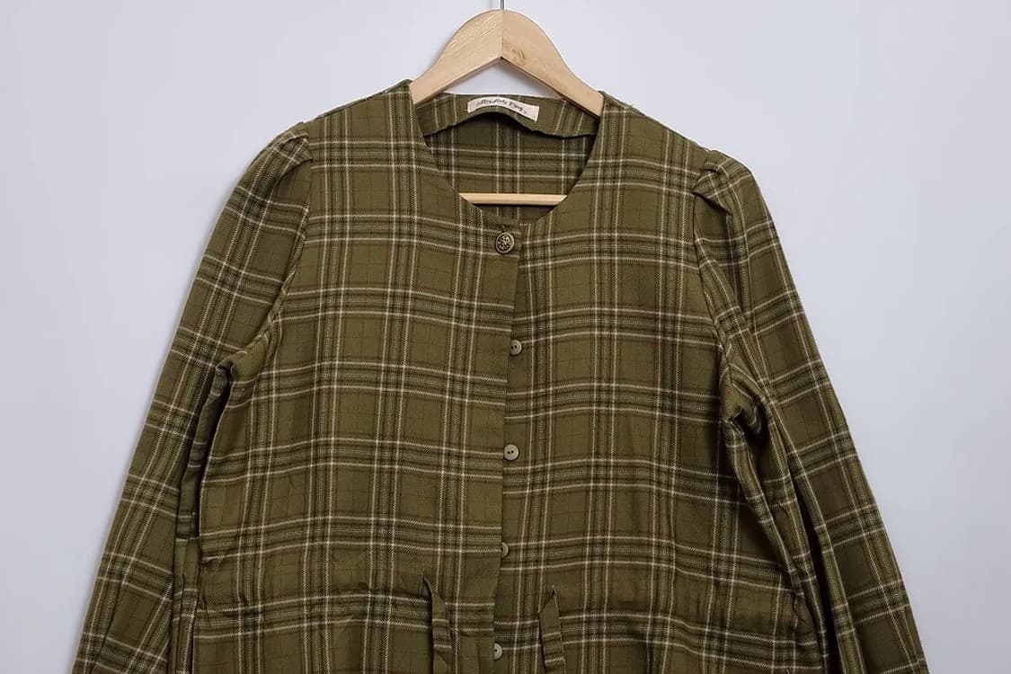 Mes Robe Ping 카키 체크 블라우스 상품이미지3