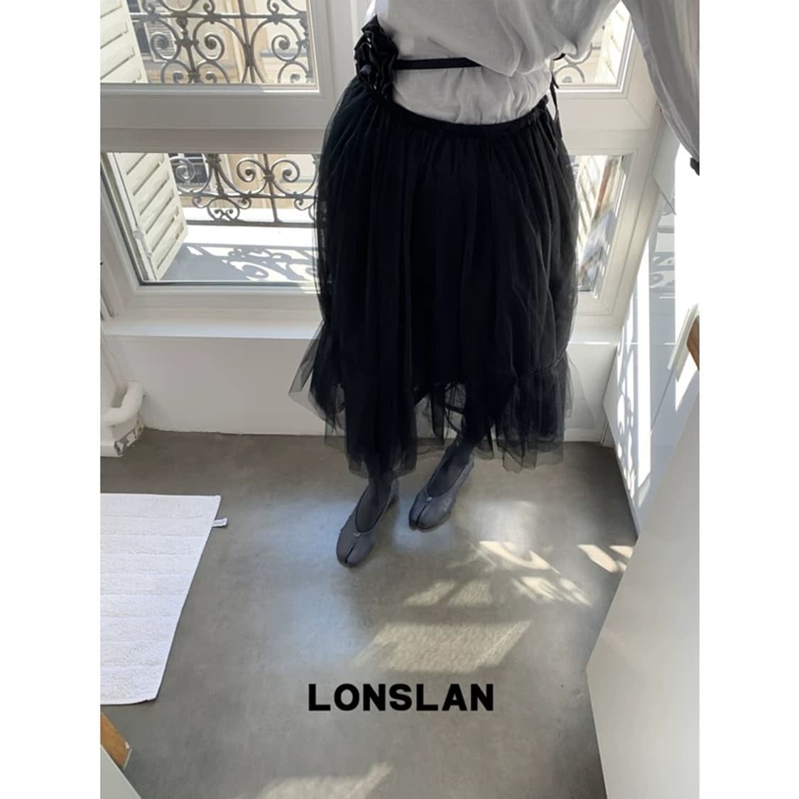 LONSLAN 2025 SUMMER 黑色半裙纱裙 샤스커트 상품이미지5