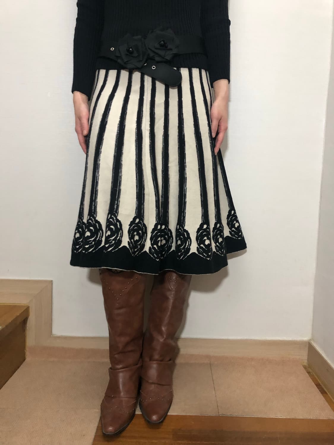 빈티지 블랙 앤 화이트 오리엔탈 스커트 상품이미지8