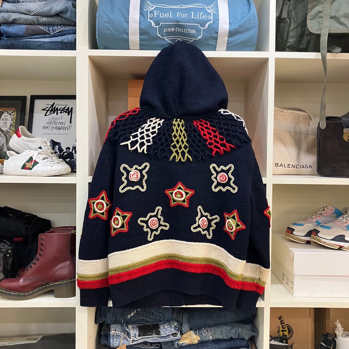 VTG 빈티지 스타 패턴 후드 니트 가디건 M 상품이미지3