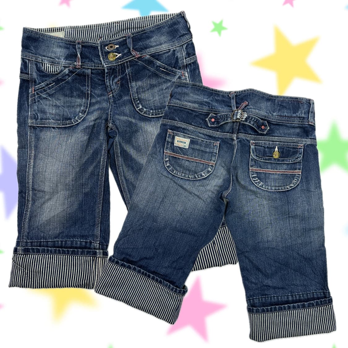 Betty smith 빈티지 Y2K 로우라이즈 5부 워싱 데님팬츠 상품이미지1