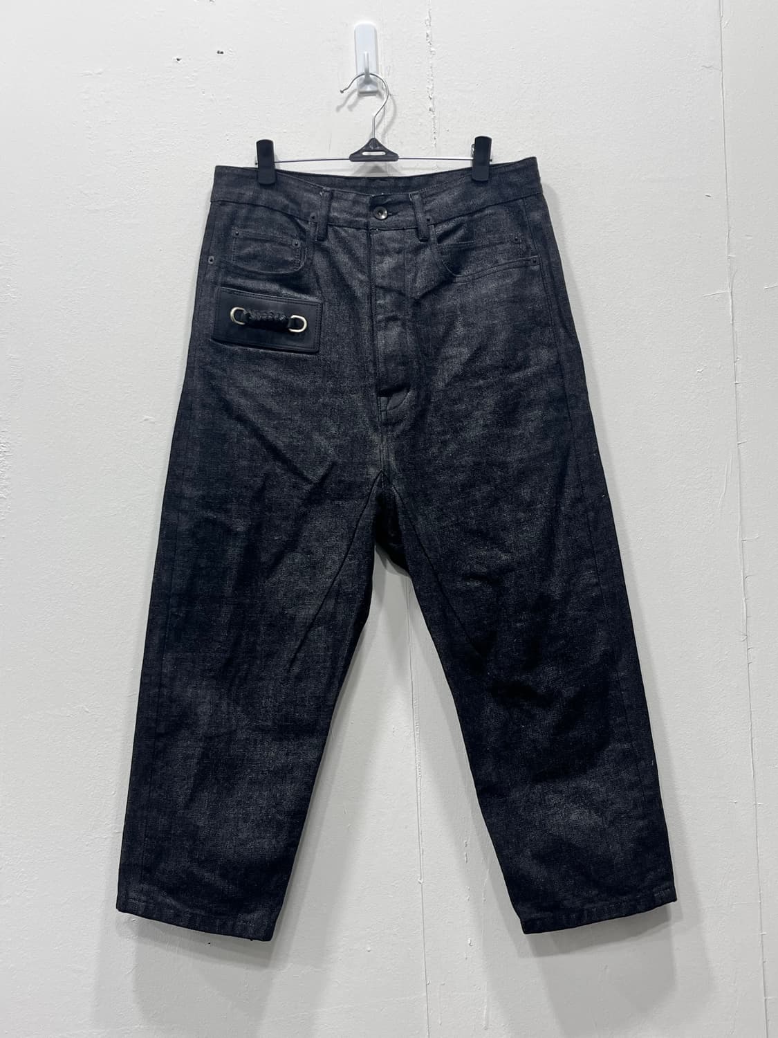 릭오웬스 블랙 데님 코팅 크롭진 17시즌  30인치 상품이미지4