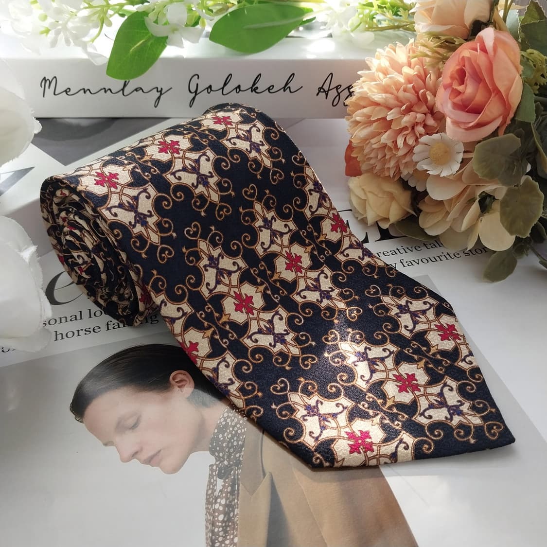 니나리치 실크 네이비 패턴 넥타이 9.6cm A+등급 K1990 상품이미지4