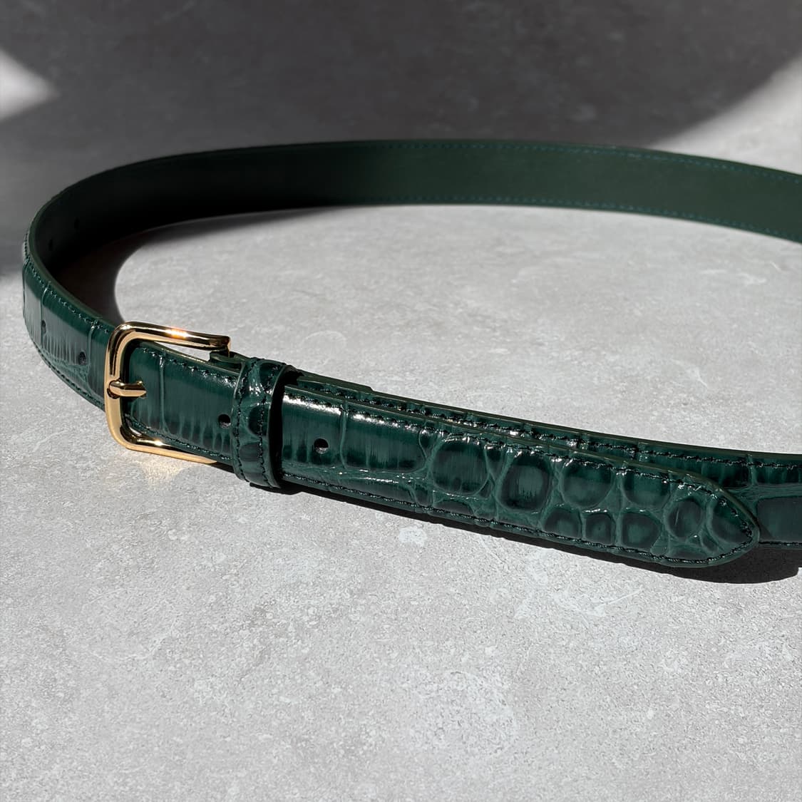 Oribell 크로커다일 페이던트 소가죽 골드버클 미니멀 버클 벨트 상품이미지2