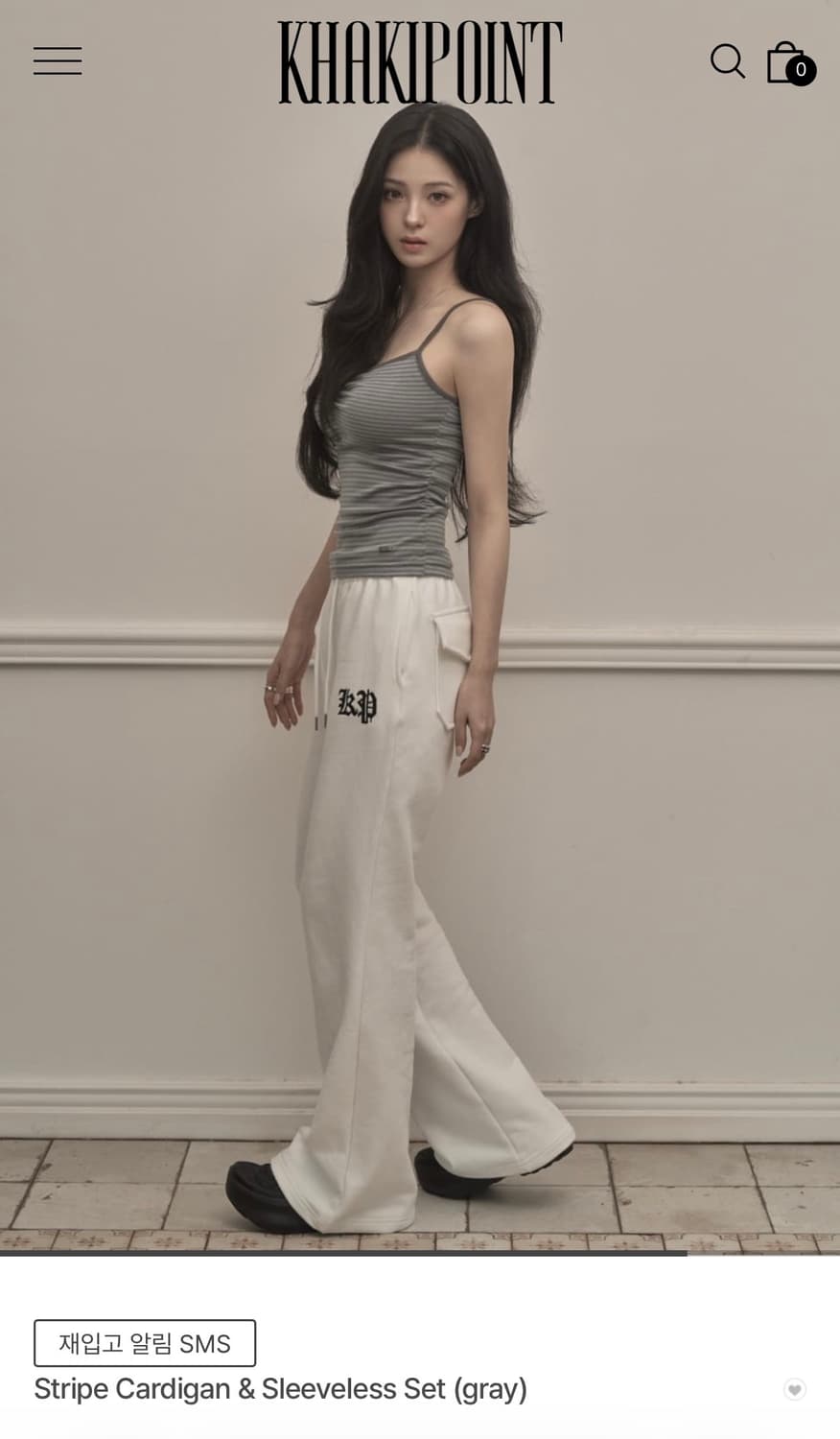 카키포인트 스트라이프 가디건 & 슬리브리스 세트 그레이 상품이미지7