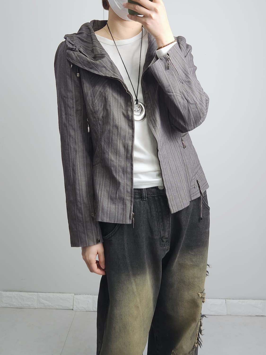 셔링 라인 집업자켓 상품이미지5