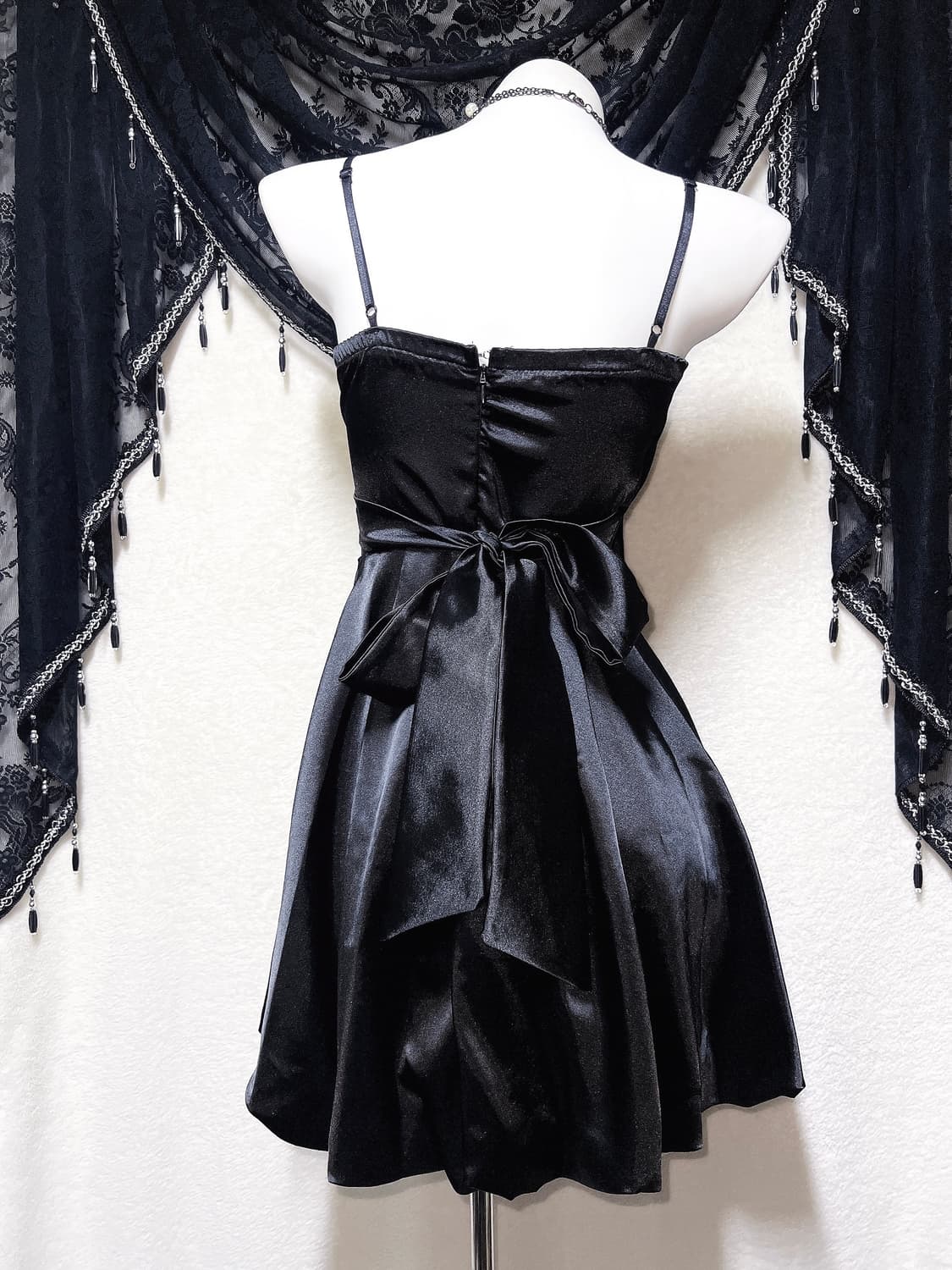 로맨틱고딕 고스로리 히메갸루 블랙 리본 미니드레스 원피스 벌룬 핀터 미사 상품이미지8