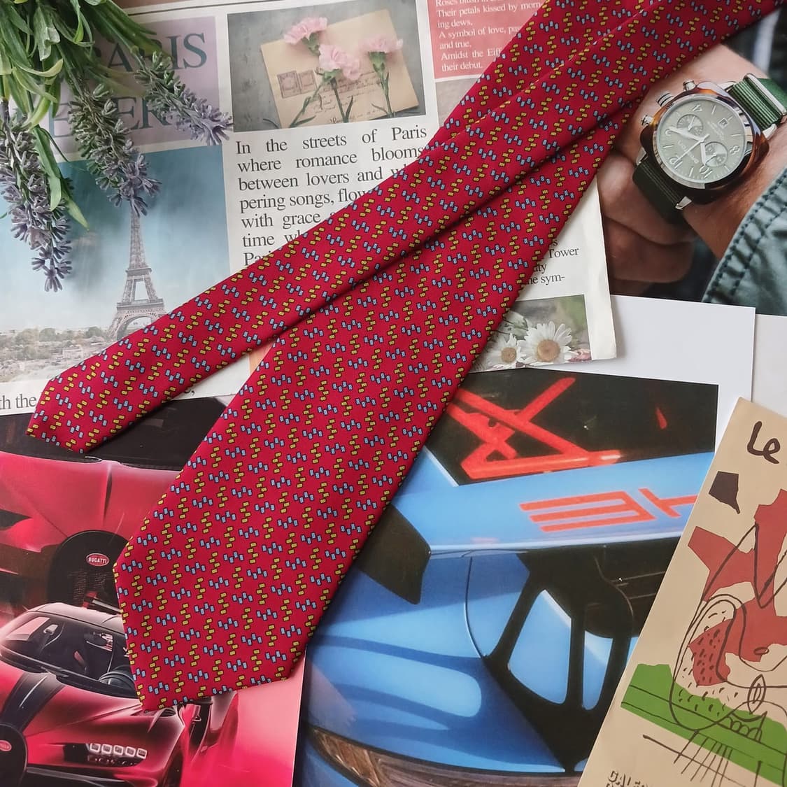 트루사르디 실크 레드 패턴 넥타이 9.6cm A+등급 A19127
 상품이미지3