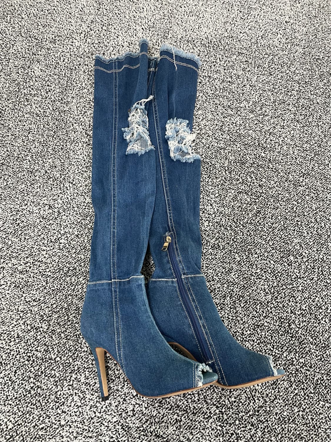 빈티지9. Balmain 발망 데미지 데님 레이스업 힐 롱 부츠 상품이미지2