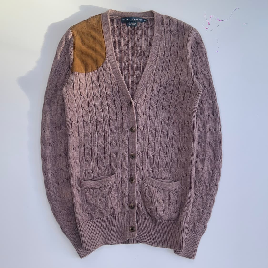Polo 폴로 숄더 패치 퍼플 케이블 니트 가디건 상품이미지3