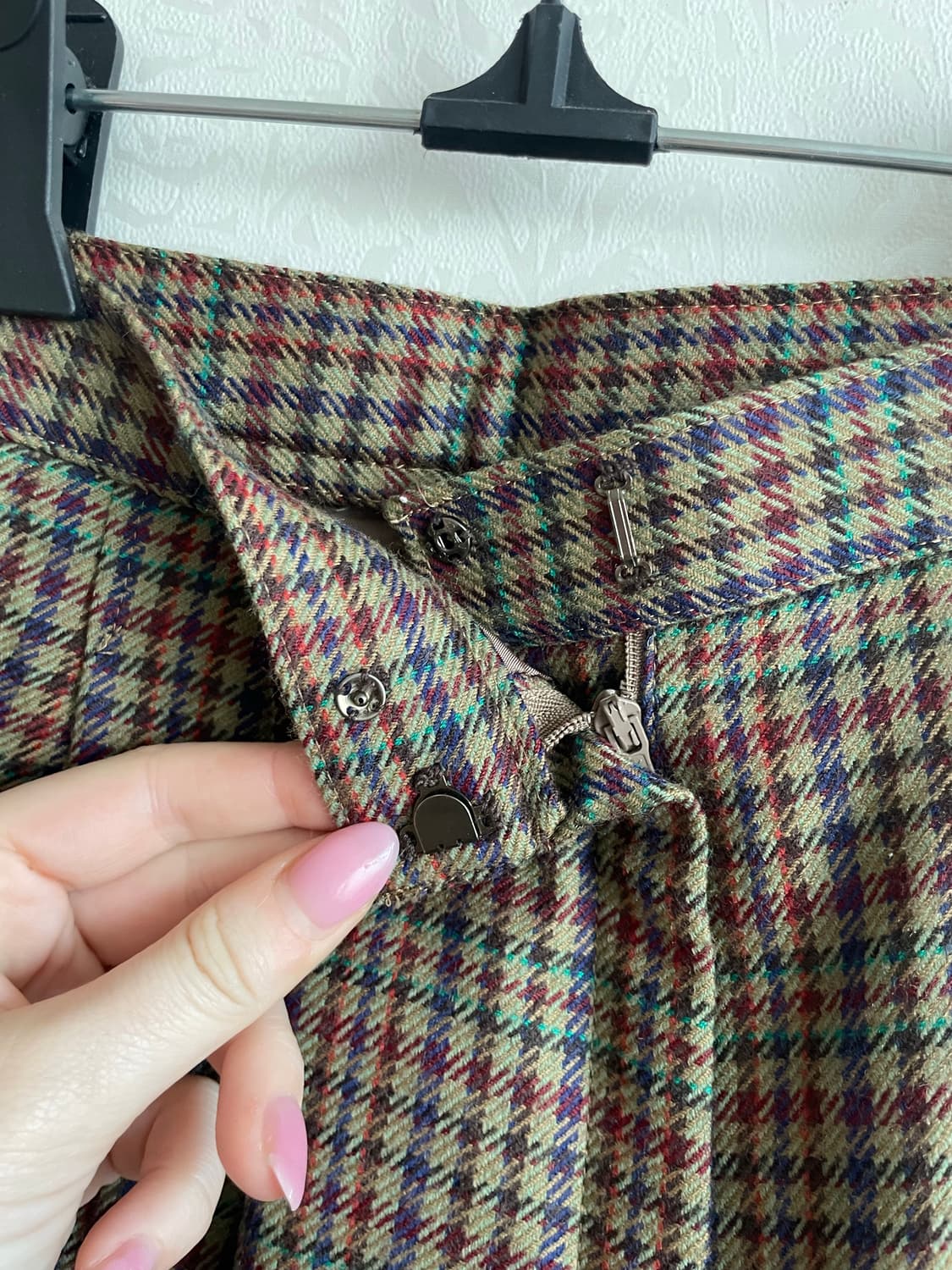 일본 빈티지 핀턱 와이드 체그 울 숏펜츠  상품이미지5