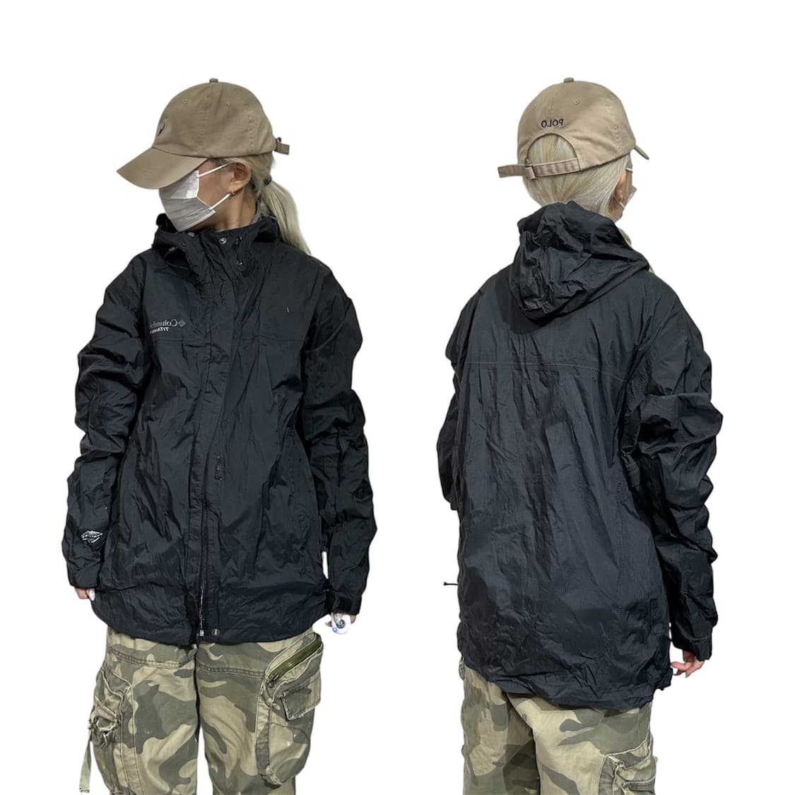 컬럼비아 블랙 오버핏 등산 후드 바람막이 자켓 L 상품이미지1