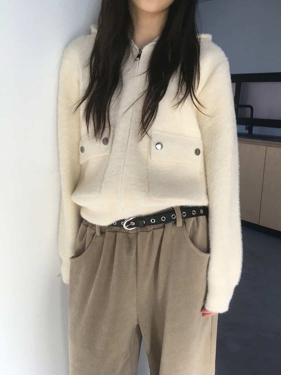 미엔느 mienne 하디 헤어리 후드 니트집업 상품이미지5