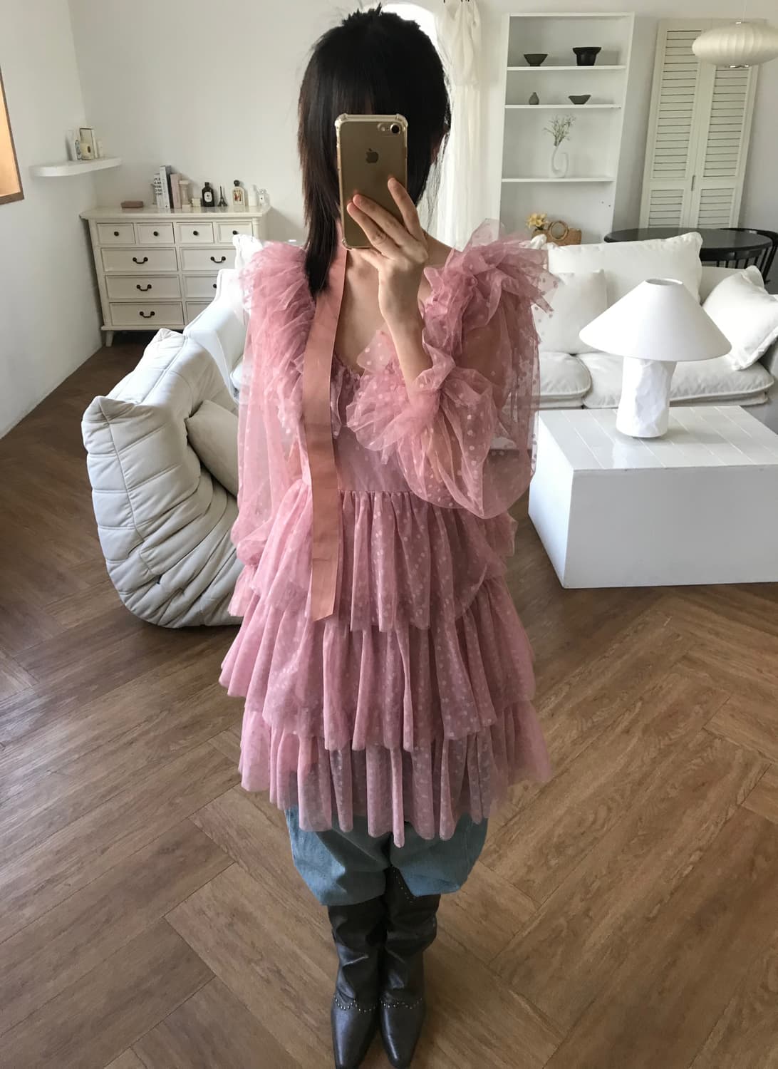 vintage ruffle pink one-piece 상품이미지1