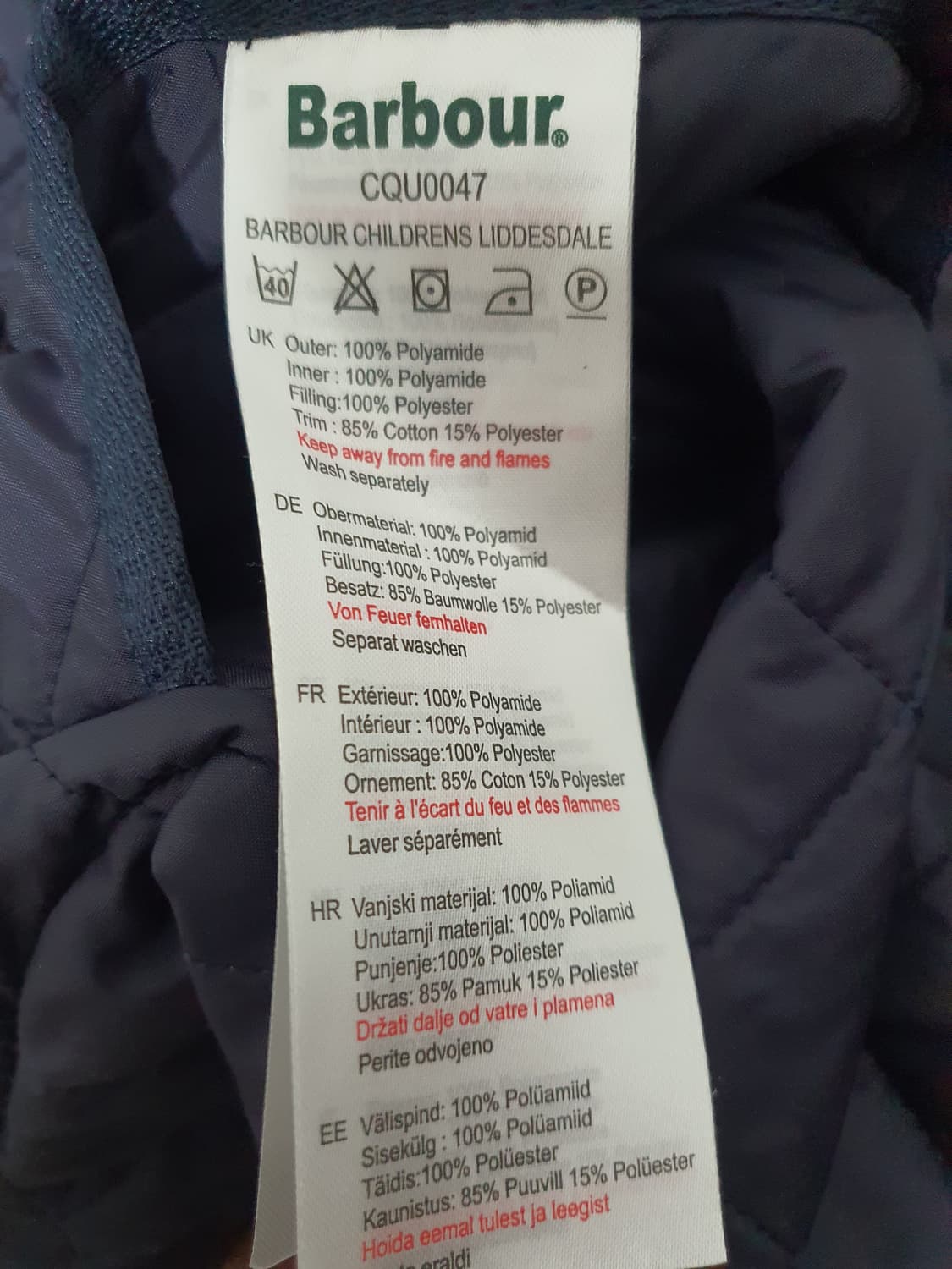 바버 Barbour 리데스데일 보이즈 퀄팅 누빔 자켓 여성자켓 
 상품이미지10