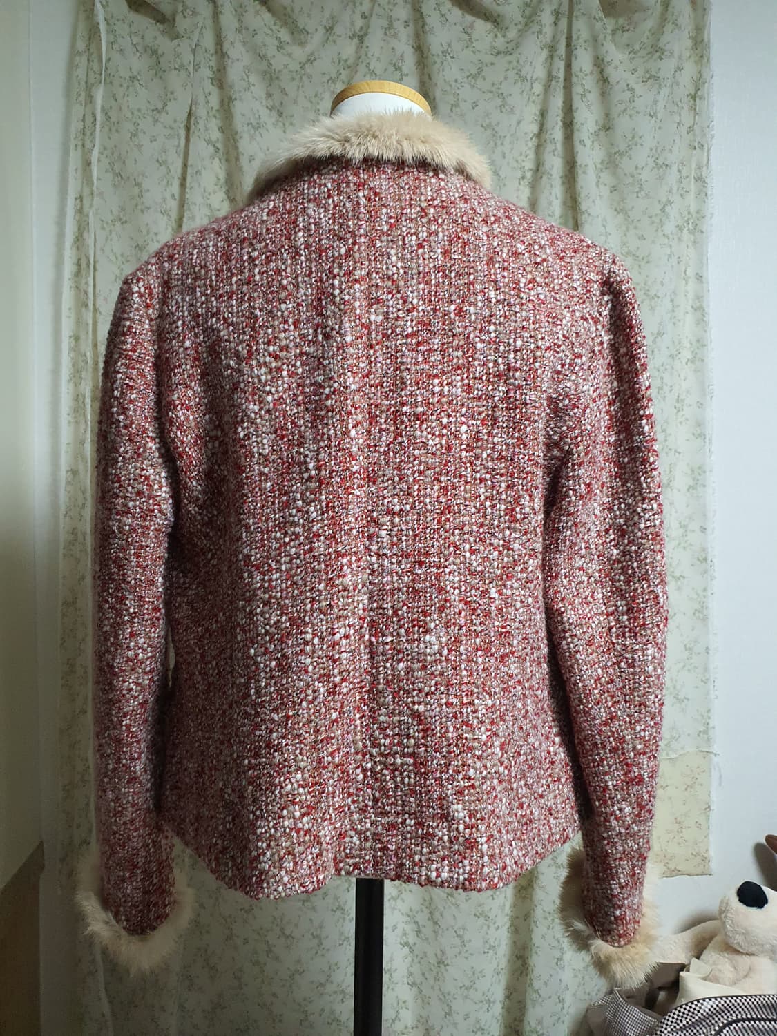 [빈티지] 트위드 퍼 트리밍 자켓 레드 상품이미지4