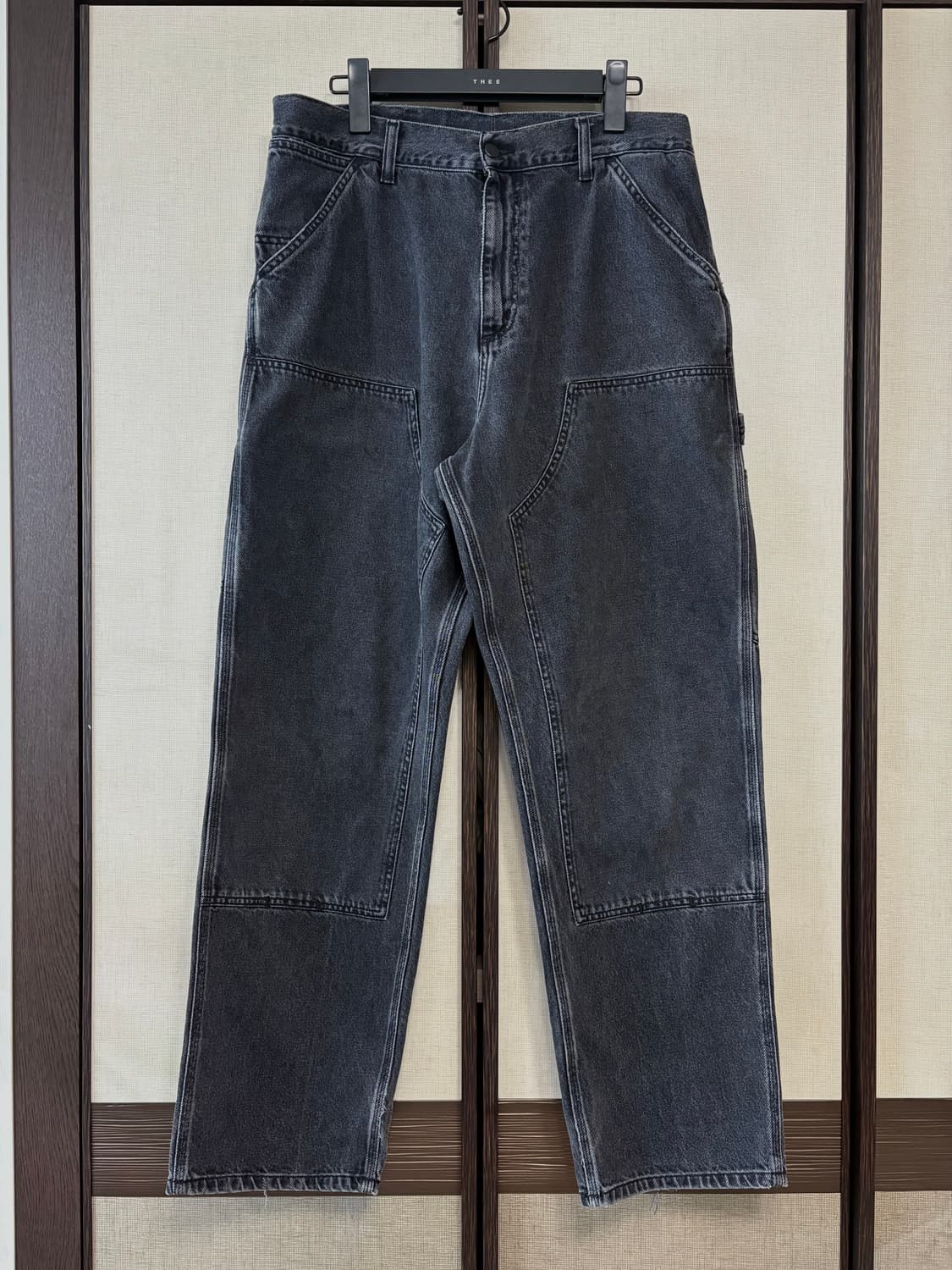 (34x32) 칼하트 wip 더블니 헤비 스톤 워시 워크팬츠(블랙) 상품이미지1